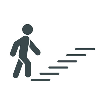 Man climbing stairs icon.  Flat vector sign isolated on white background. Simple vector illustration for graphic and web design.