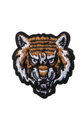 Angry tiger embroidered patch isolated on white background