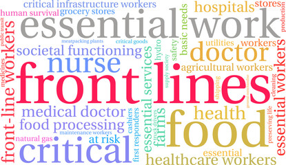 Front Line Workers word cloud on a white background.