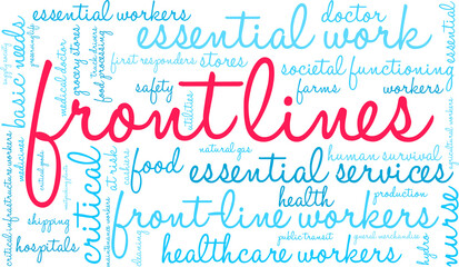 Front Line Workers word cloud on a white background.