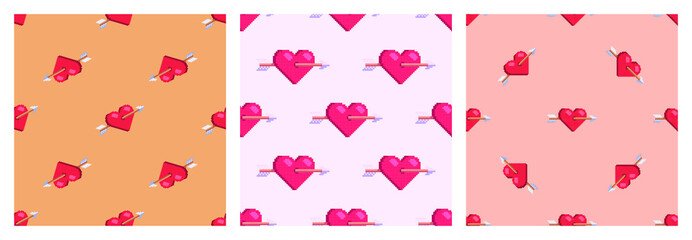 Set of Valentine seamless patterns. Holiday romantic style vector illustrations