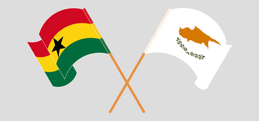 Crossed and waving flags of Ghana and Cyprus