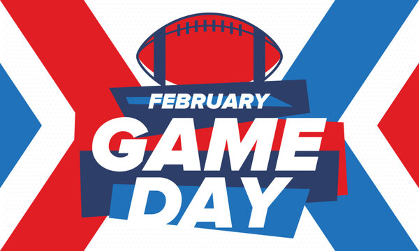 Game Day. American football playoff. Super Bowl Party in United States. Final game of regular season. Professional team championship. Ball for american football. Sport poster. Vector illustration