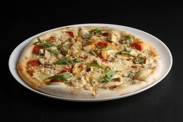 fragrant and hot pizza on a dark background