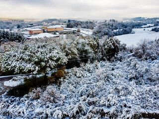 Aerial images made with drone after a snowfall in the south of Lugo in Galicia