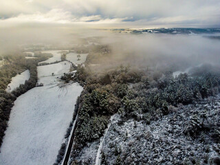 Aerial images made with drone after a snowfall in the south of Lugo in Galicia