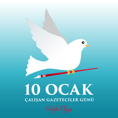 Working Journalist Day (Calısan Gazeteciler Günü) design with pigeon with pen. Vector illustration isolated on white background.