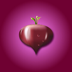 Fresh Beet. Natural Root. Red beet with green leaves vector illustration. Vegetable Ingredient for food. Beetroot on pink background.