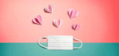 Medical worker appreciation theme with hearts and a face mask