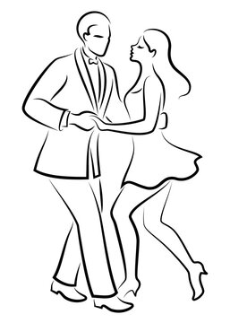 Beautiful young couple. The girl and the guy are dancing. Creative art. Graphic image. Vector illustration.