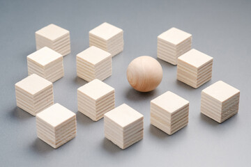 Wood Sphere Ball in Wood Cubes