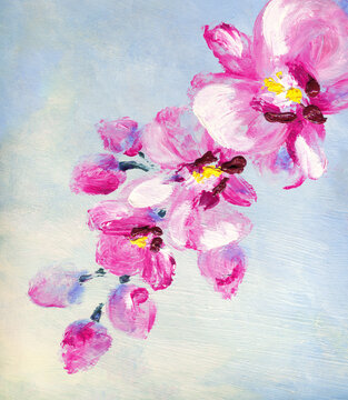 Orchid flowers. Oil painting