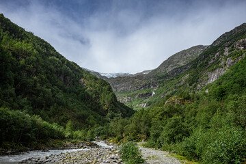 Fototapeta na wymiar Big river from the Buerbreen glacier in Norway