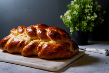 Homemade Challah bread, selective focus