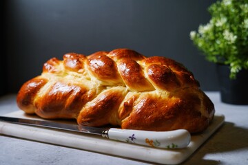 Homemade Challah bread, selective focus