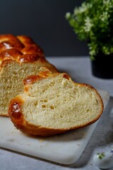 Homemade Challah bread, selective focus