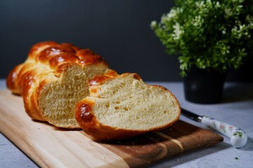 Homemade Challah bread, selective focus