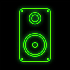 Bright luminous green digital neon sign for a store or workshop service center beautiful shiny with a music audio column on a black background. illustration