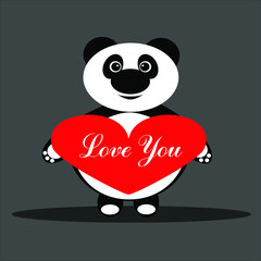 panda in love with heart, valentine's day, postcard