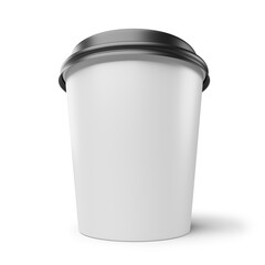 White coffee paper cup with black lid isolated on white. 3d rendering mock up.