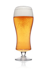 Glass of pilsner beer isolated on white.