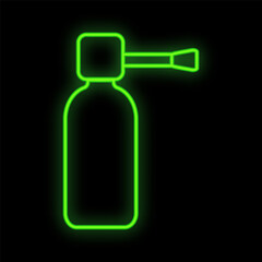 Bright luminous green medical digital medical neon sign for a pharmacy or hospital store beautiful shiny with drops and sprays on a black background. illustration