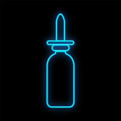 Bright luminous blue medical digital neon sign for a pharmacy or hospital store beautiful shiny with drops and sprays on a black background. illustration