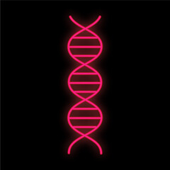 Bright luminous red medical digital neon sign for a pharmacy or hospital store beautiful shiny with a dna molecule spiral on a black background. illustration