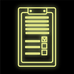 Bright luminous yellow medical digital neon sign for a pharmacy or hospital store beautiful shiny with medical history documents on a black background.  illustration