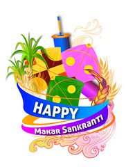 Creative Happy Makar Sankranti Festival Background Decorated with Kites, string for festival of India