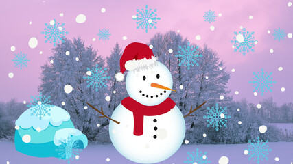 snow man, winter season background.