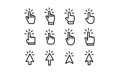 Clicking icons collections. Hand and arrow click icon. Cursor set.
