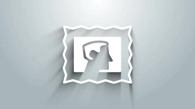 White Postal stamp icon isolated on grey background. 4K Video motion graphic animation