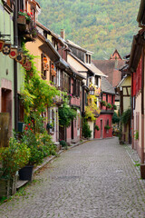 Fototapeta na wymiar Rue des forgerons à Kaysersberg (68) en Alsace, France – Blacksmiths’ street in Kaysersberg, Alsace, France 