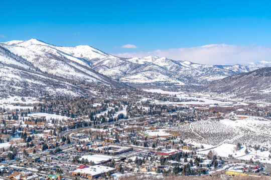 Park City Utah landscape with residential community on a scenic mountain scene