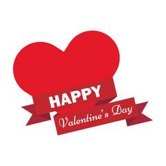 red heart wrapped with red ribbon in honor of valentine's day in flat style