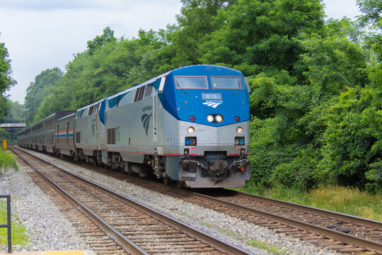 Amtrak's Capital Limited headed to DC on a summer day as it passed through Germantown Maryland on June 18 2018