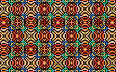 Geometric wallpaper with gold. Ethnic ornament based on African, Indian, Mexican, Aztec motives. Doodling style pattern. Design for wrapping paper, business card, textile, fabric, website.