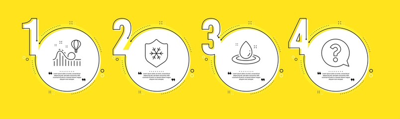Clean skin, Roller coaster and Fuel energy line icons set. Timeline process infograph. Question mark sign. Cold protect, Attraction park, Petroleum. Help support. Business set. Vector