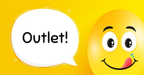 Outlet symbol. Easter egg with yummy smile face. Special offer price sign. Advertising discounts. Easter smile character. Outlet speech bubble. Yellow yummy egg background. Vector