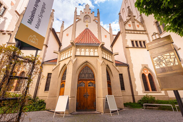 Fototapeta premium The Maisel synagogue erected in 1592 in former Prague Jewish quarter. The Synagogue contains museum exhibits displaying the Jewish experience in Prague before the Holocaust.