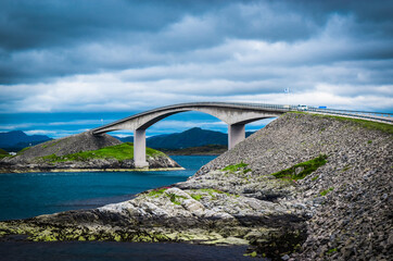 Storseisundet Bridge (Storseisundbrua) is the  most famous and longest of the eight bridges that make up Atlantic Ocean Road. Norway.