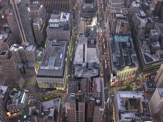 Bird's eye view over Manhattan in New York with a lot of yellow cabs on the streets