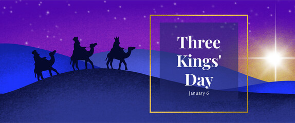 Three Kings’ Day - trzej królowie na wielbłądach, 6 stycznia, epifania, grafika - obrazy, fototapety, plakaty