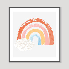 Obraz premium Vector colorful hand drawn illustration of rainbow in cartoon scandinavian style isolated on white background for kids. For design poster, card, banner, t-shirt print, invitation, greeting card