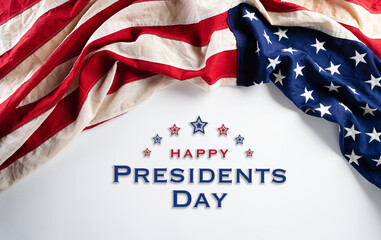 Fototapeta na wymiar Happy presidents day concept with flag of the United States on white background.