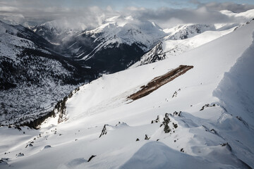 Avalanche remains in Tatry mountains, winter time, Poland