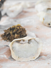 Process of making polish traditional christmas raviolis and dumplings. Christmas preparation.