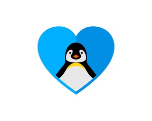 Blue love shape with penguin inside