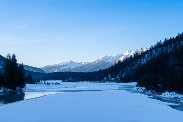 Beautiful panorama of the Bow river located in Banff national park, Canada